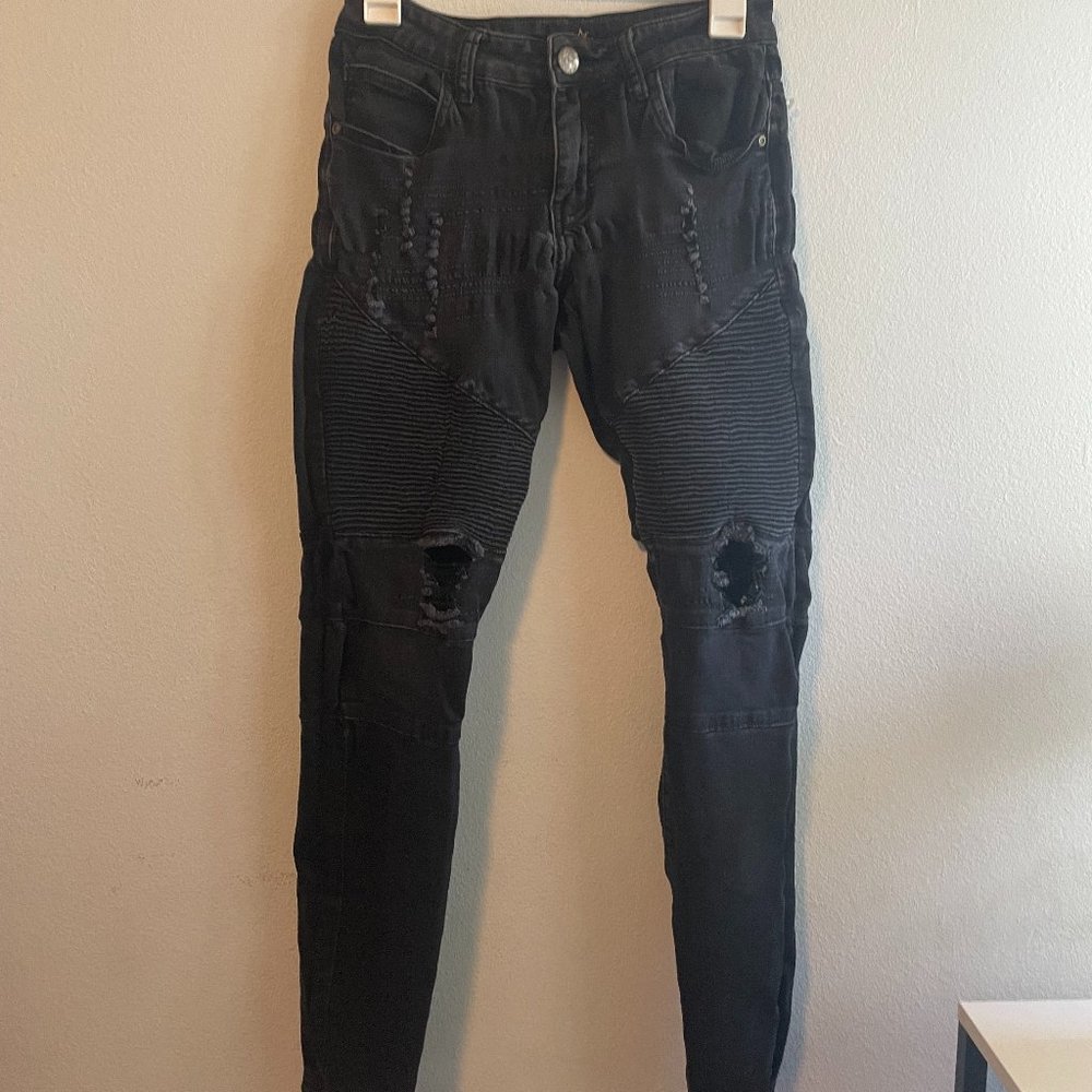 Distressed Black Biker Jeans